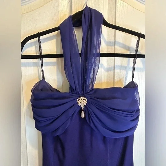 💜”Scott McClintock” Vintage Formal Strapless Dress w/ Brooch Pendant Size 12 - Picture 4 of 15